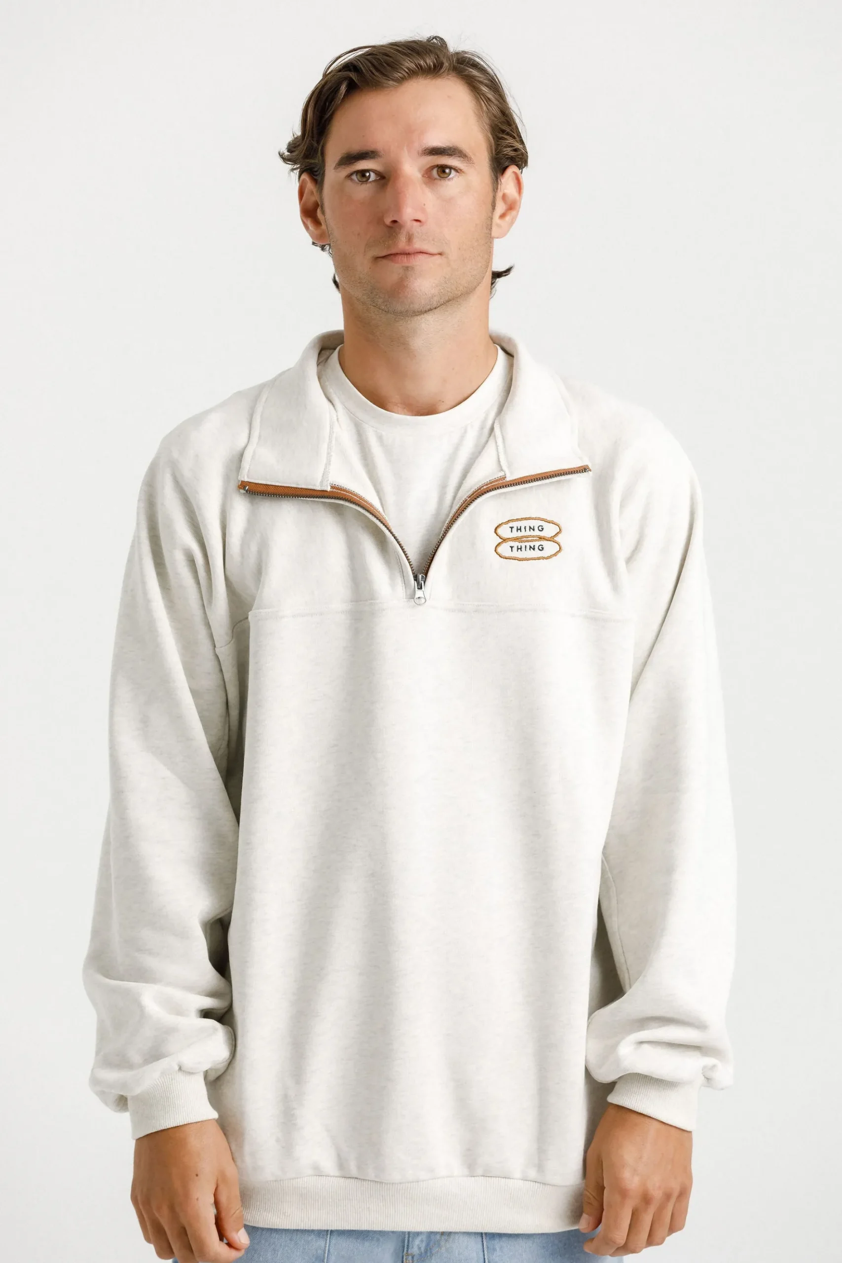 thing_thing__zip_up_crew__9.webp Sweaters & Knitwear-THING THING 1/4 ZIP UP CREW UNBLEACHED MARLE
