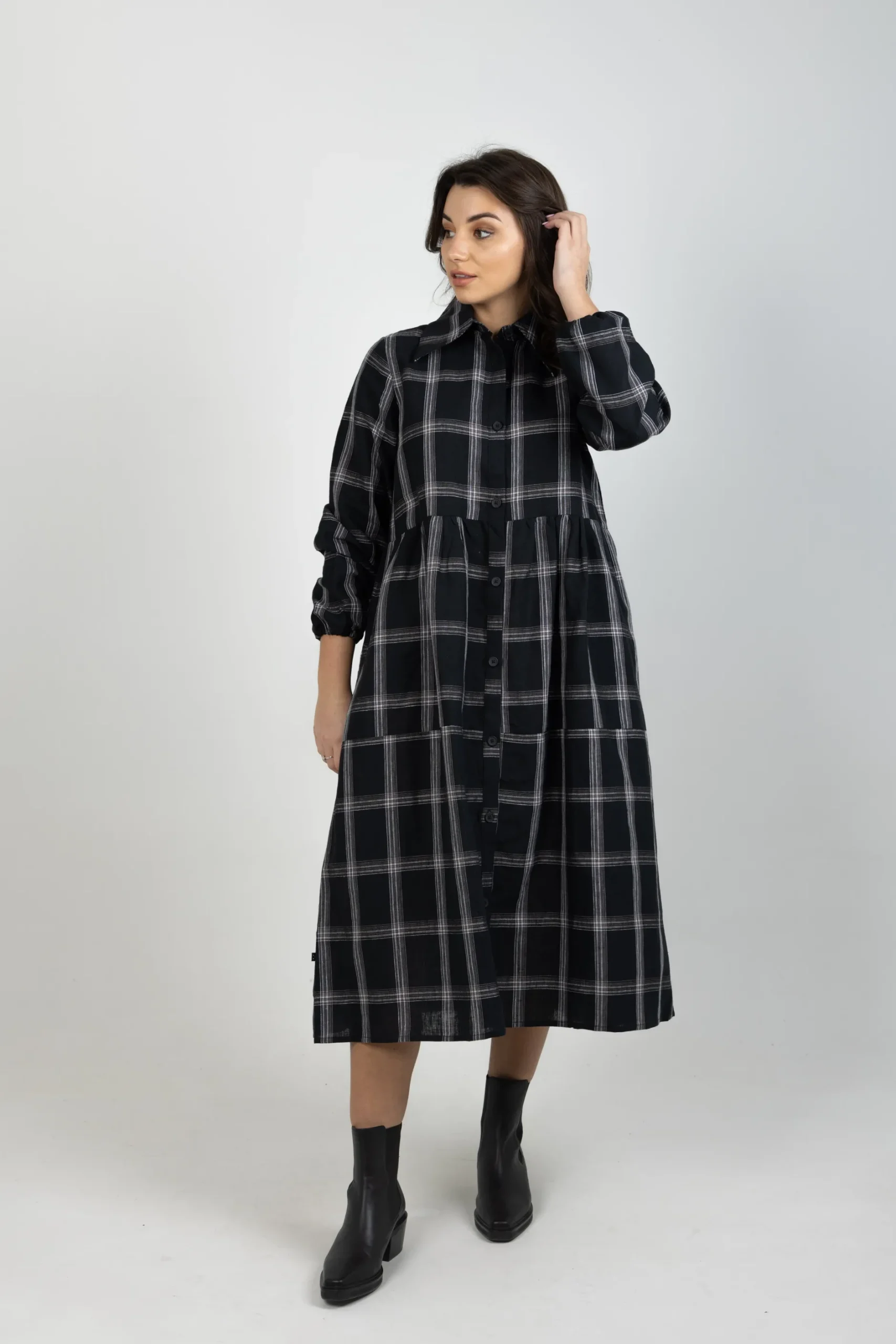 thing_thing_aleah_dress_b_3.webp Dresses-THING THING ALEAH DRESS BLACK PLAID