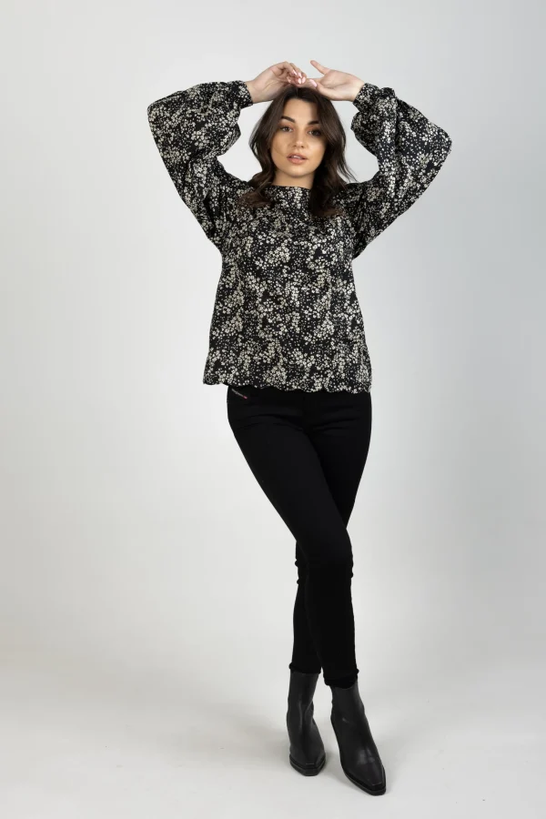 Shirts & Tops-THING THING BILLOW TOP DARK DITSY