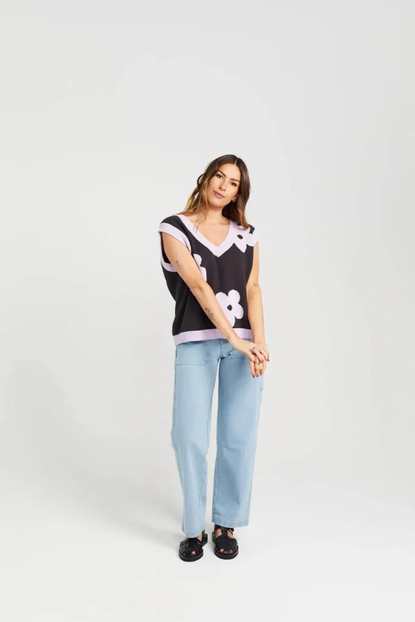 Sweaters & Knitwear-THING THING BLOOM VEST COAL LILAC