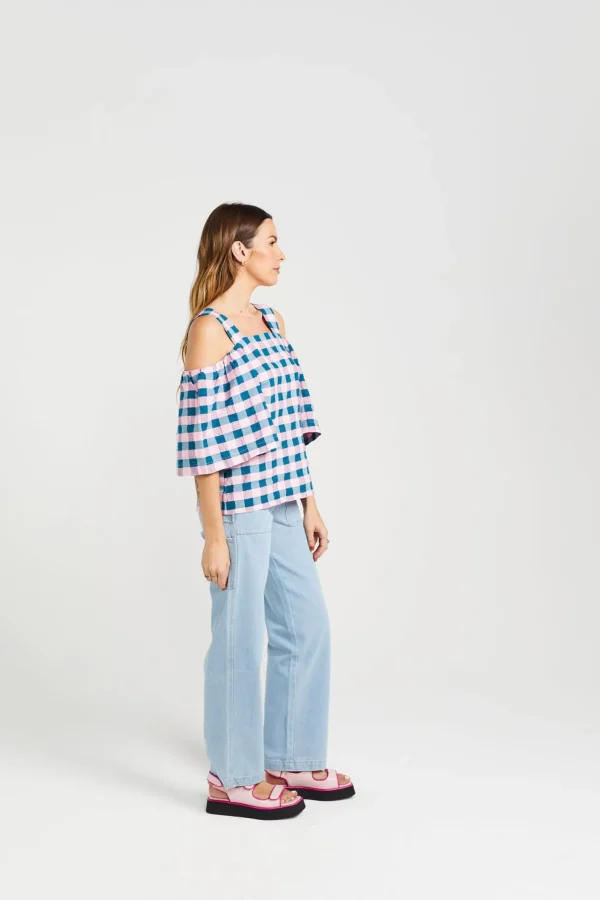 Shirts & Tops-THING THING CUT AWAY TOP TEAL CANDY