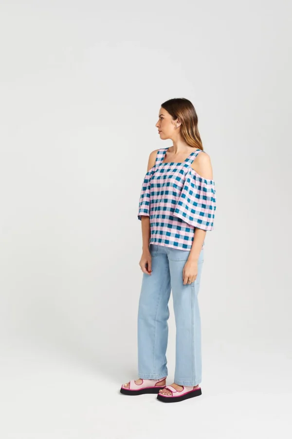 Shirts & Tops-THING THING CUT AWAY TOP TEAL CANDY