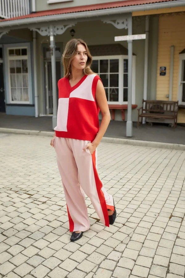 Sweaters & Knitwear-THING THING DIVIDE CHECK VEST PINKY TOMATO