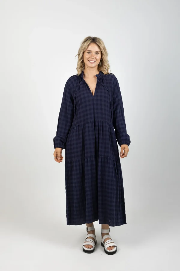 Dresses-THING THING PARADISE DRESS NAVY CHECK