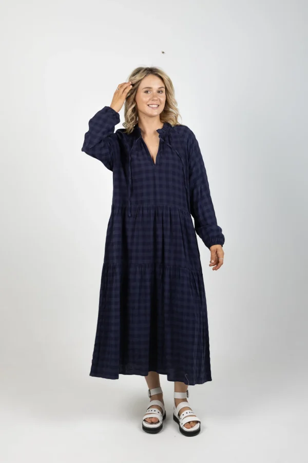 Dresses-THING THING PARADISE DRESS NAVY CHECK