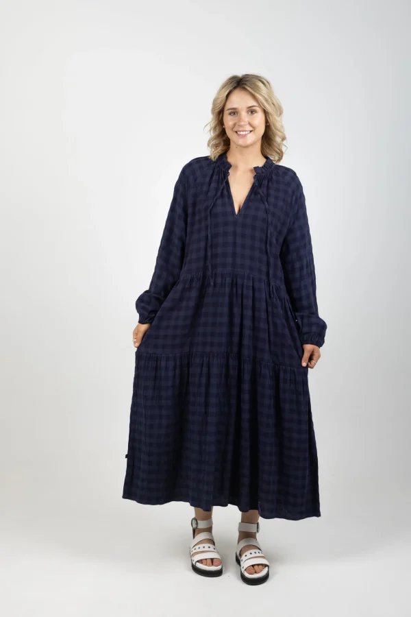 Dresses-THING THING PARADISE DRESS NAVY CHECK