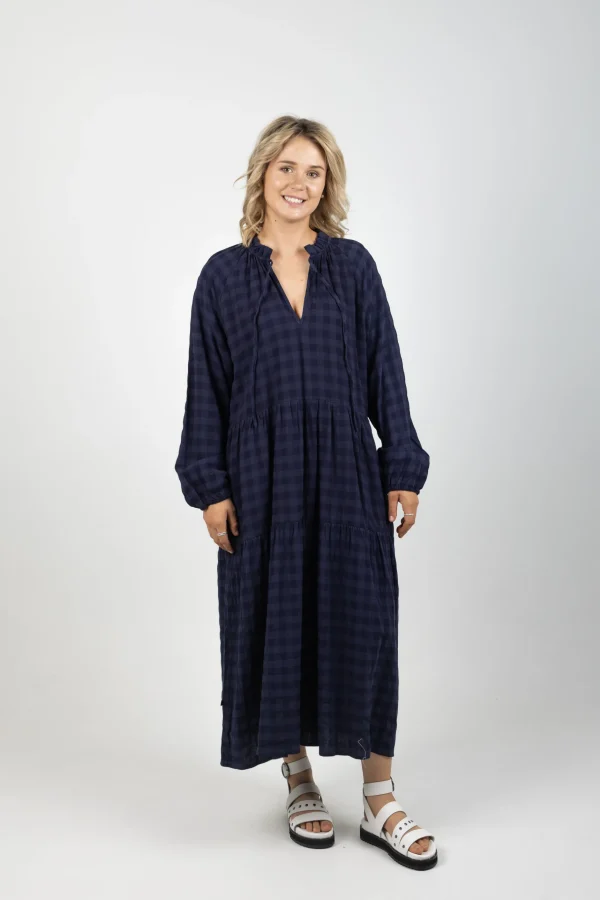 Dresses-THING THING PARADISE DRESS NAVY CHECK
