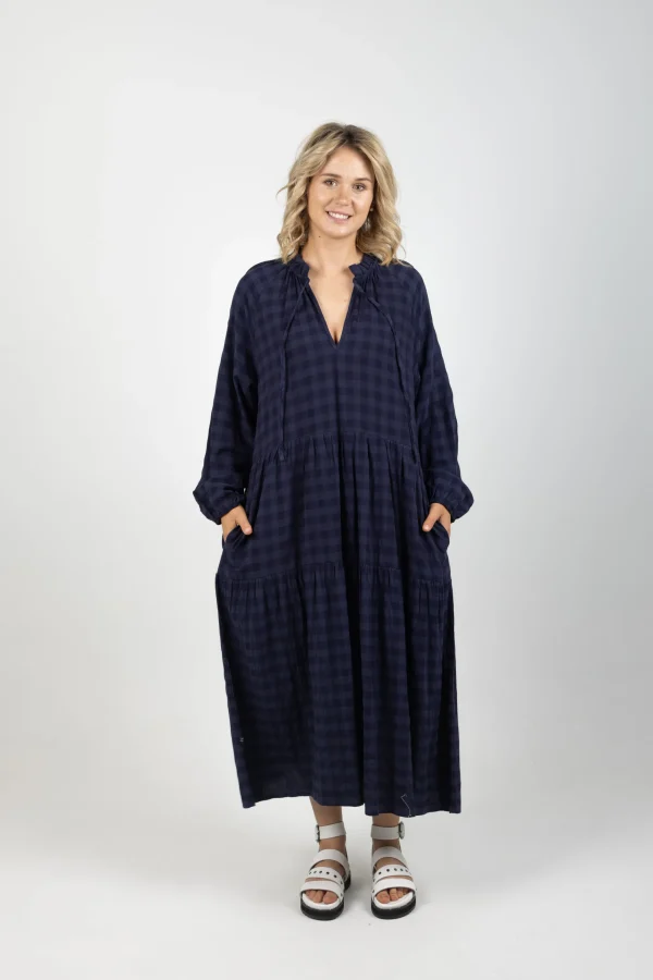 Dresses-THING THING PARADISE DRESS NAVY CHECK