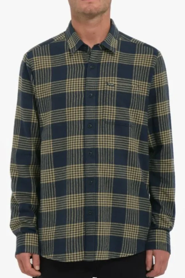 Shirts-VOLCOM CADEN PLAID LS SHIRT NAVY