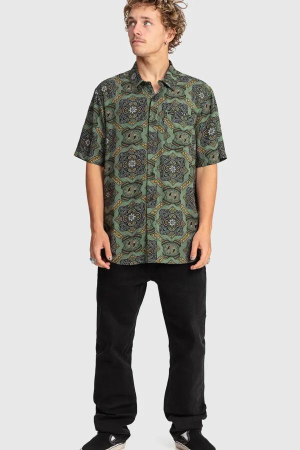 Shirts-VOLCOM GAZER SHORT SLEEVE SHIRT - AGAVE