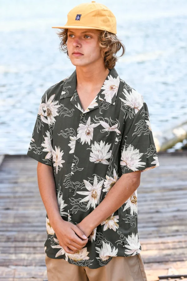 Shirts-VOLCOM SHAKEN STIRRED SHORT SLEEVE SHIRT - STEALTH