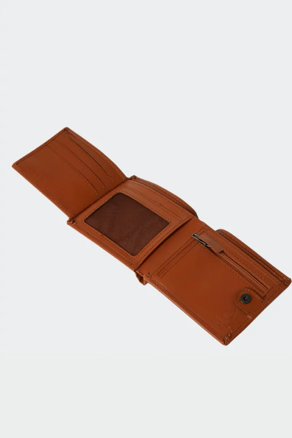 Bags & Wallets-VOLCOM SINGLE STONE LEATHER WALLET - TAN