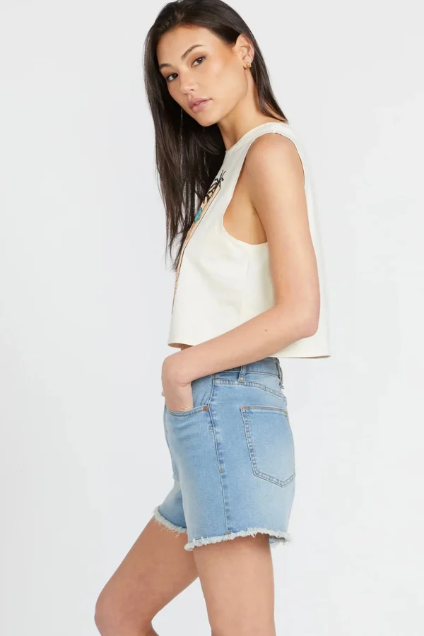 Shorts-VOLCOM STONE STEP HIRISE DENIM SHORT - BLUE DRIFT